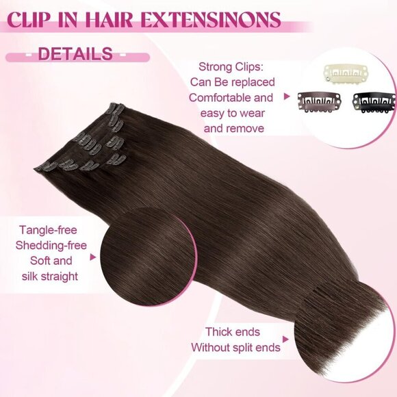 Clip in Hair Extensions Human Hair 22in 110g Remy Natural Long Straight main image 5